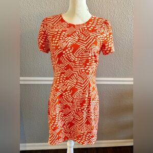 Altar'd State Orange White Geo Print Shift Dress M Puff Sleeve Retro 60s Party